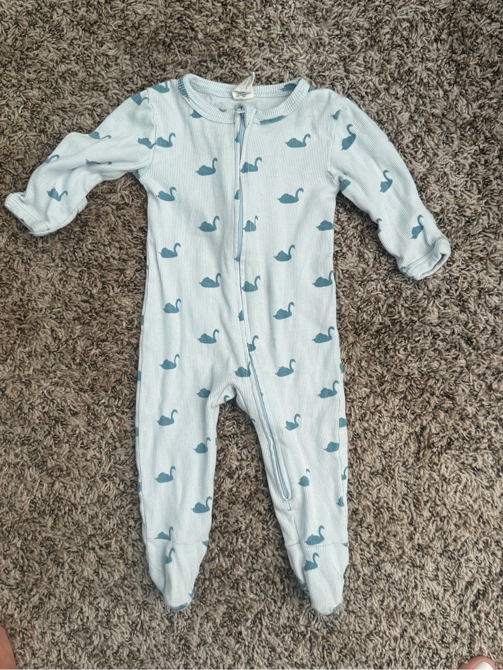 kate quinn Light Blue Footed One-Piece with Teal Swan Print